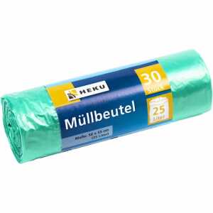 Mülleimerbeutel 25 Liter grün 30 Stück, 50x55cm - auf Rolle