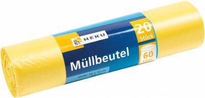 Mülleimerbeutel 60 Liter gelb 20 Stück, 60x72cm - auf Rolle