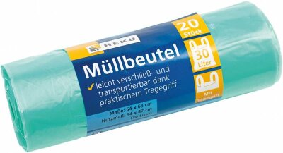 Mülleimerbeutel 30 Liter grün 20 Stück, 54x47cm - auf Rolle