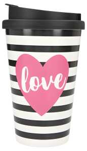 Becher To-Go mit Spruch Love mit Streifen schwarz und weiss, Depesche