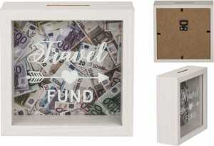 OOTB Weiße Holz-Spardose Travel Fund ca. 15 x 15 cm