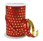 Ringelband 100m x 10mm rot, goldene Sterne - Präsent