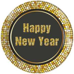 Partyteller Happy NewYear Metallic, 8er, Ø 23cm