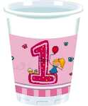 Partybecher 1. Geburtstag Girl, 200ml, 8 Stück