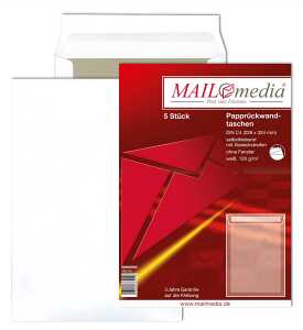 Papprückwandtaschen C4, ohne Fenster, 120 g/qm, weiß, 5 Stück