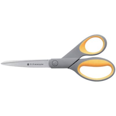 WESTCOTT Schere Titanium Super, rostfrei, abgerundet, gerade, asymmetrisch, grau/gelb, 21cm