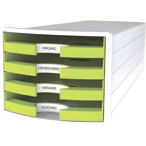 HAN Schubladenbox IMPULS - A4/C4, 4 offene Schubladen, weiß/lemon