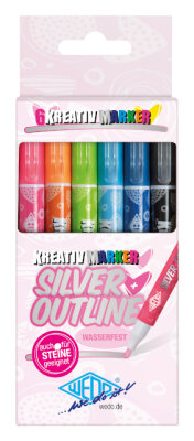 Wedo Kreativ-Marker Silver+Outline 6er Set sortiert