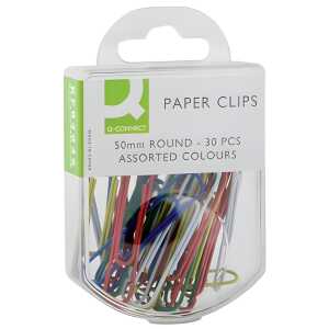 Q-Connect Aktenklammern - 50 mm glatt, farbig sortiert, 30 Stück