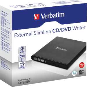 VERBATIM Externer Slimline CD/DVD-Brenner, mobiles externes Laufwerk
