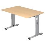 Schreibtisch C-Fuß - 120 x 65-85 x 80 cm, Ahorn/Silber