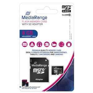 MediaRange Micro SDHC Speicherkarte 8GB Klasse 10 m SD-Karten Adapter