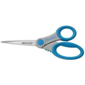 Schere Microban Softgrip, rostfrei, asymmetrisch, grau/blau, 21 cm