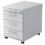 Rollcontainer - 42,8 x 59 x 58 cm, 3 Schübe, Relinggriff, Weiß