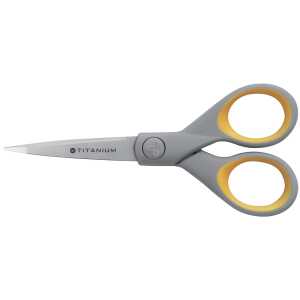 Schere Titanium Super, abgerundet, asymmetrisch, grau/gelb, 13cm