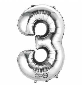 Folienballon Zahl 3 silber 2798301 / 9906288 86cm