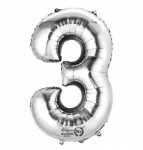 Folienballon Zahl 3 silber 2798301 / 9906288 86cm