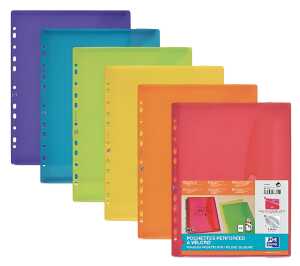 Brieftaschen, DIN A4, Packung mit 6 Taschen, PP, transluzent, sortiert