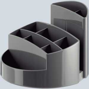 Schreibtischköcher RONDO 9 Fächer, Gummifüße, Briefschlitz, dunkelgrau