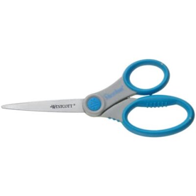 WESTCOTT Schere Microban Softgrip, rostfrei, asymmetrisch, grau/blau, 18 cm