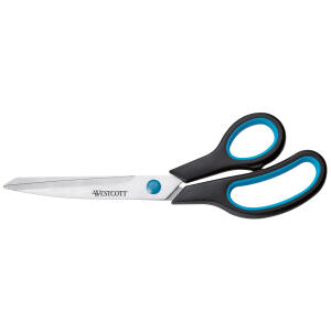 Schere Easy Grip, rostfrei, gebogen, blau/schwarz, 23,5 cm