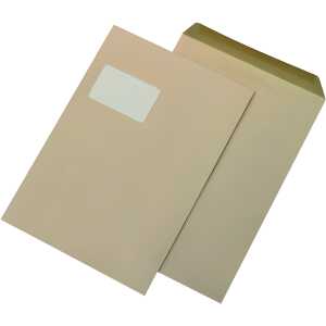 Versandtaschen - C4 , mit Fenster, gummiert, 90 g/qm, braun, 250 Stück