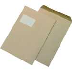 Versandtaschen - C4 , mit Fenster, gummiert, 90 g/qm, braun, 250 Stück