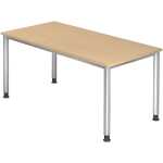 Schreibtisch 4-Fuß-Gestell rund - 160 x 68-76 x 80 cm, Ahorn/Silber
