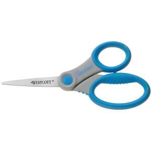 Schere Microban Softgrip, rostfrei, asymmetrisch, grau/blau, 15,5 cm