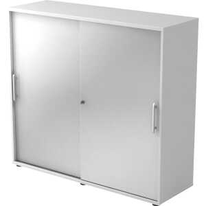 Hammerbacher Schiebetürschrank - 3OH, 120 cm, Relinggriff, Weiß/Silber