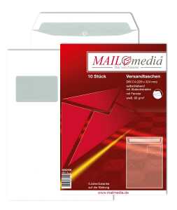 Versandtaschen C4 , mit Fenster, haftklebend, 90 g/qm, weiß, 10 Stück