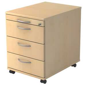 Rollcontainer - 42,8 x 59 x 58 cm, 3 Schübe, Bogengriff, Ahorn