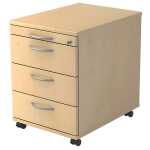 Rollcontainer - 42,8 x 59 x 58 cm, 3 Schübe, Bogengriff, Ahorn