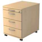 Rollcontainer - 42,8 x 59 x 58 cm, 3 Schübe, Bogengriff, Ahorn