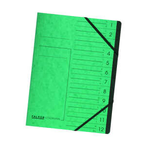 Falken Ordnungsmappe Karton grün, 12 Fächer, 2 Gummizüge