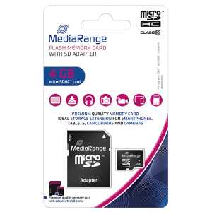MediaRange Micro SDHC Speicherkarte 4GB Klasse 10 m SD-Karten Adapter