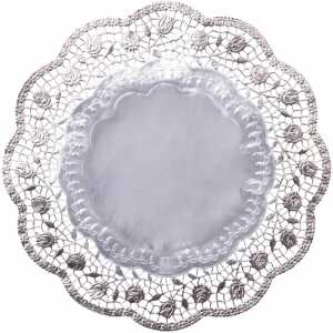 DEMMLER Spitzenpapier Rose silber36cm 4St rund