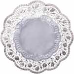 DEMMLER Spitzenpapier Rose silber36cm 4St rund