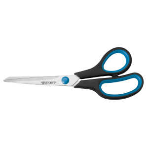 Schere Easy Grip, rostfrei, gebogen, asymmetrisch, blau/sw, 21 cm