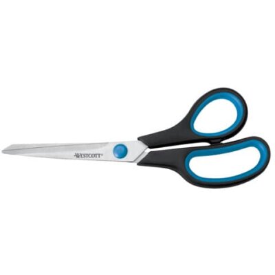 WESTCOTT Schere Easy Grip, rostfrei, gebogen, asymmetrisch, blau/sw, 21 cm