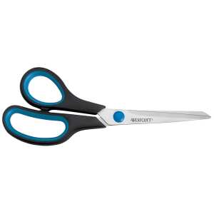 Schere Easy Grip, Linkshand, rostfrei, gebogen, blau/sw, 21 cm