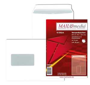 Versandtaschen C5 mit Fenster, haftklebend, 90 g/qm, weiß, 10 Stück