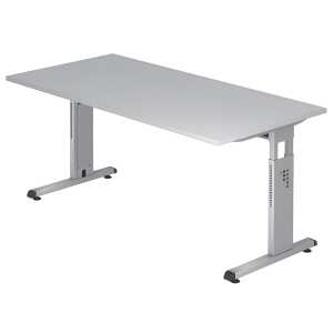 Schreibtisch C-Fuß - 160 x 65-85 x 80 cm, Grau/Silber
