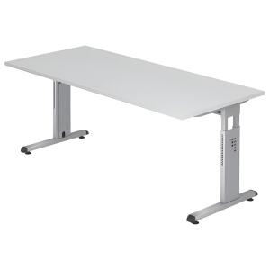 Schreibtisch C-Fuß - 180 x 65-85 x 80 cm, Weiß/Silber