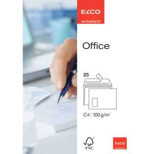 Elco Versandtasche - C4, weiß, haftklebend, mit Fenster, 25 Stück