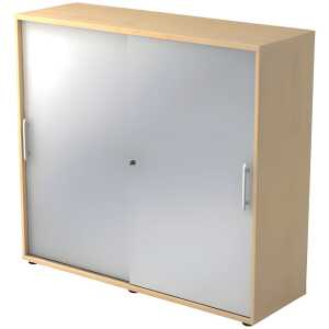 Hammerbacher Schiebetürschrank 3OH, 120 cm, Relinggriff, Ahorn/Silber