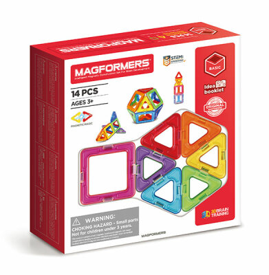 MAGFORMERS  Magformers Basic Set  Magnetspiel 14 Teile, Inhalt: 8x Dreieck, 6x Quadrat, 1x Vorlagenheft,, zur Förderung der geistigen Entwicklung,, aus Kunststoff mit starken Neodym Magneten, ab 3 Jahren