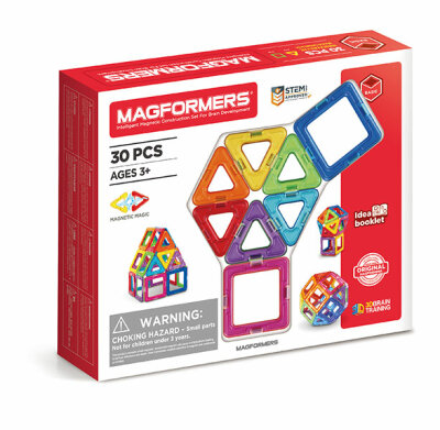 MAGFORMERS  Magformers Basic Set  Magnetspiel 30 Teile, Inhalt: 18x Quadrat, 12x Dreieick, 1x Vorlagenheft,, zur Förderung der geistigen Entwicklung,, aus Kunststoff mit starken Neodym Magneten, ab 3 Jahren