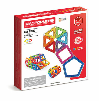 MAGFORMERS  Magformers Basic Set  Magnetspiel 62 Teile, Inhalt: 12x Fünfeck, 30x Quadrat, 20x Dreieck,, 1x Vorlagenheft, zur Förderung der geistigen Entwicklung,, aus Kunststoff mit starken Neodym Magneten, ab 3 Jahren