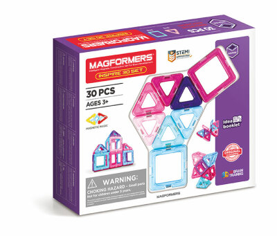 MAGFORMERS  Magformers Inspire Set  Magnetspiel 30 Teile, Inhalt: 18x Quadrat, 12x Dreieick, 1x Vorlagenheft,, zur Förderung der geistigen Entwicklung,, aus Kunststoff mit starken Neodym Magneten, ab 3 Jahren